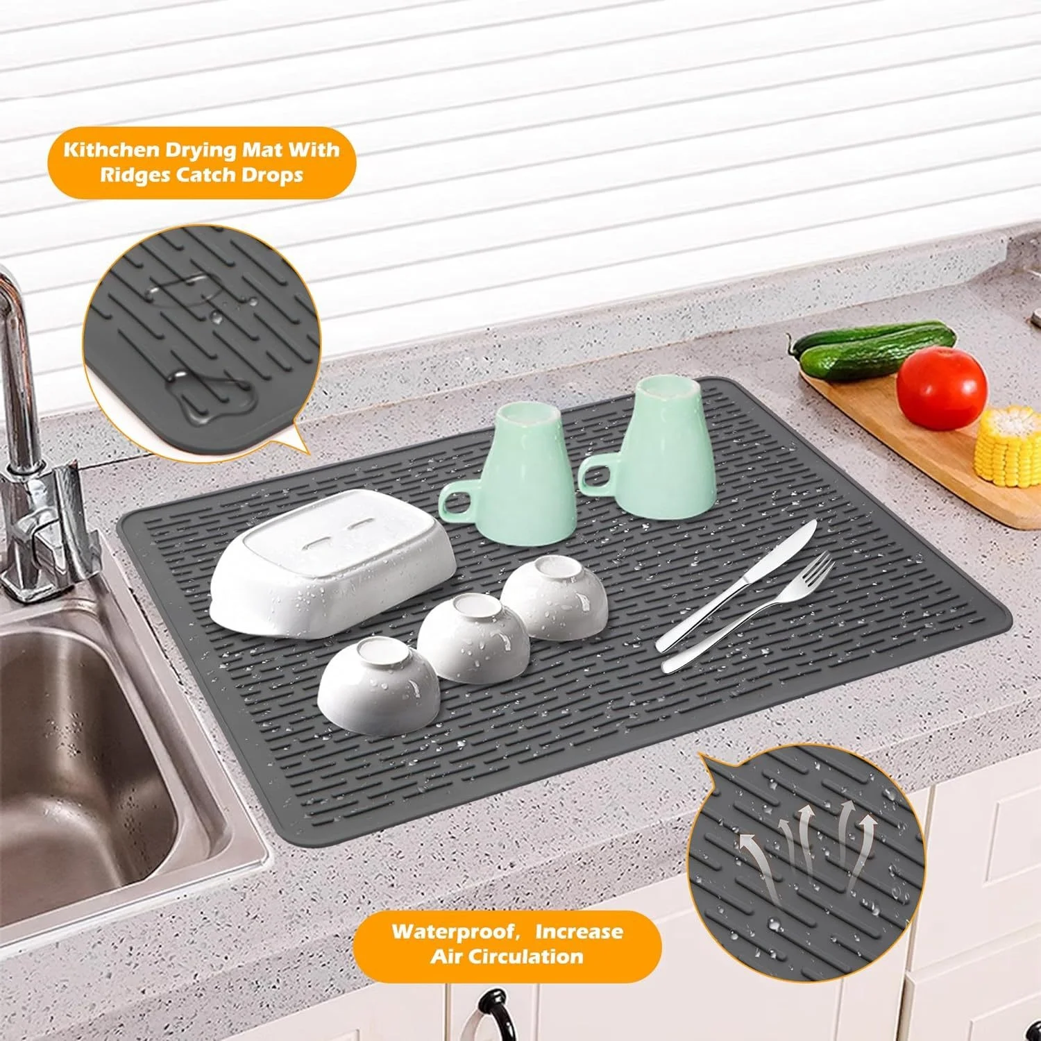 Classic Extra Large Food Grade Silicone Drain Pad Kitchen Table Mat for Household Bowl Chopsticks Cushion Living Room Toiletries