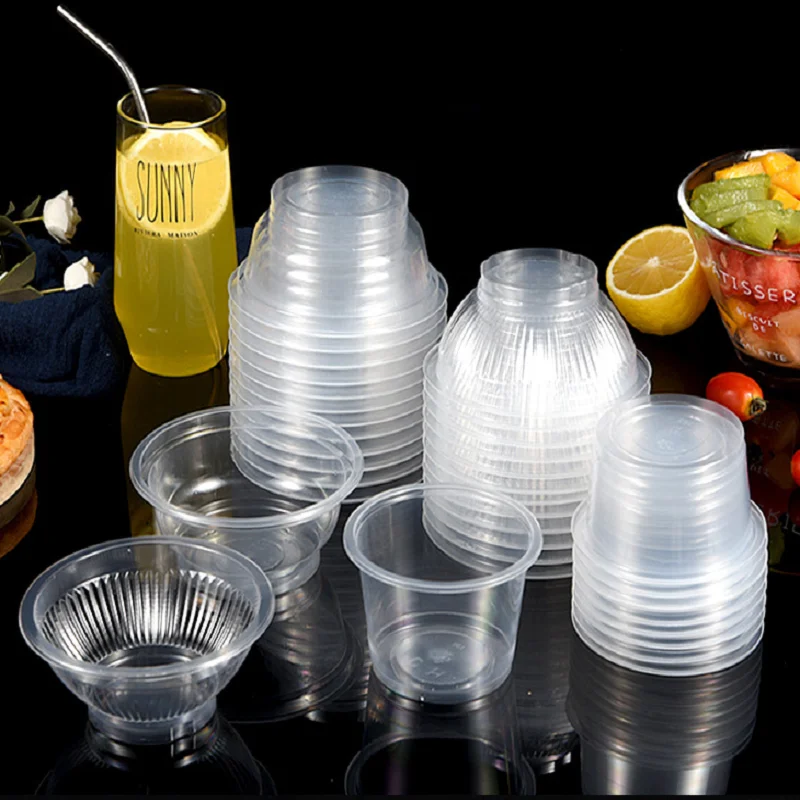 

Disposable round shaped dessert plastic salad bowl container for fruits, Clear