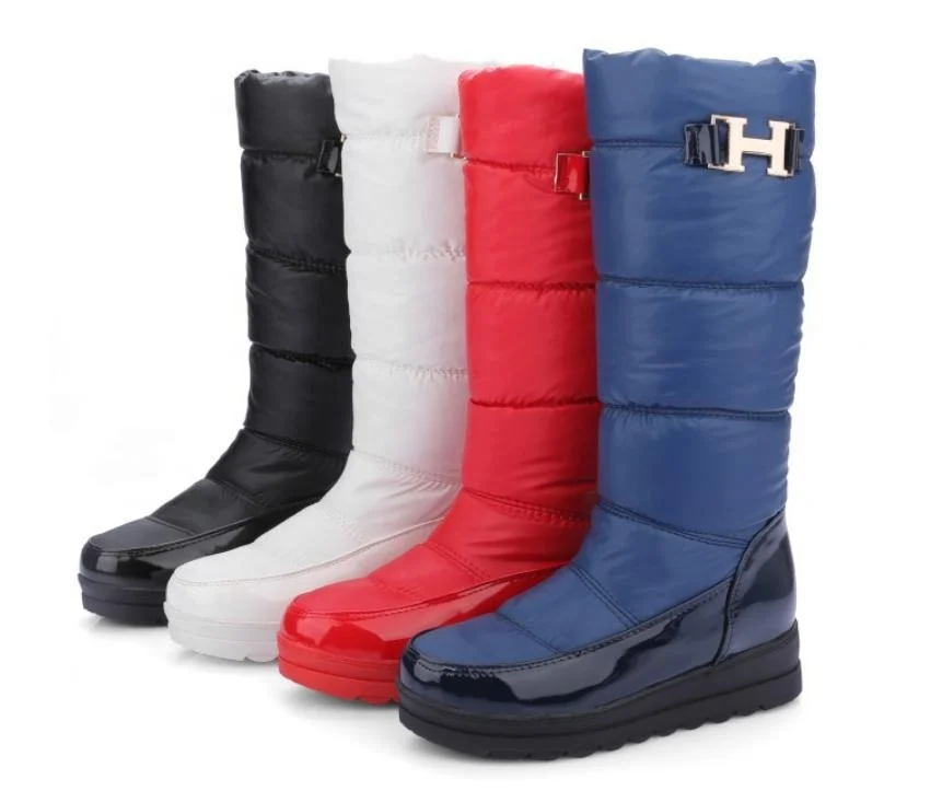 

2019 fashion thickened faux fur plush winter warm down ladies snow boots women shoes flat platform mid-calf boots, White, black, blue, red