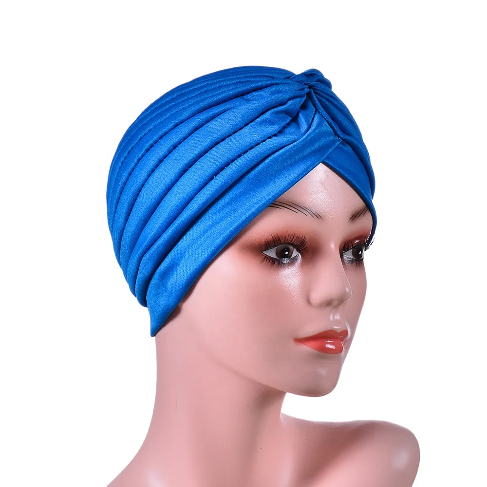 

Twisted Pleated Women Head Wrap Stretch Polyester Turbans Wrap bonnet