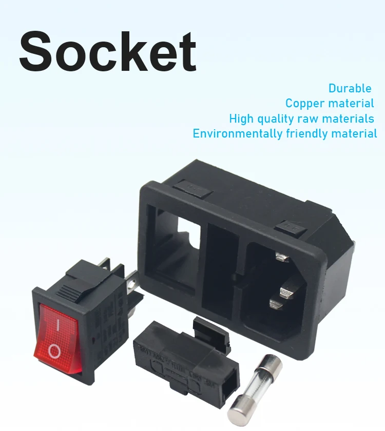 10 A 250 V IEC320 C14 3 Pin Fused Prise d'alimentation Connecteur Rocker Switch 