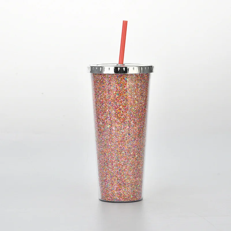 

BBA195 Customized 24OZ Large Capacity Double Layer Plastic Straw Cup Fashion Student Universal Water Cup