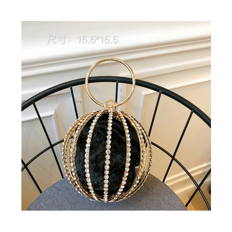 

Rhinestone Spherical Cage Evening Clutch Bag Women Hollow Out Bling Alloy Dinner Purse And Handbag Ladies Round Metal Handle New