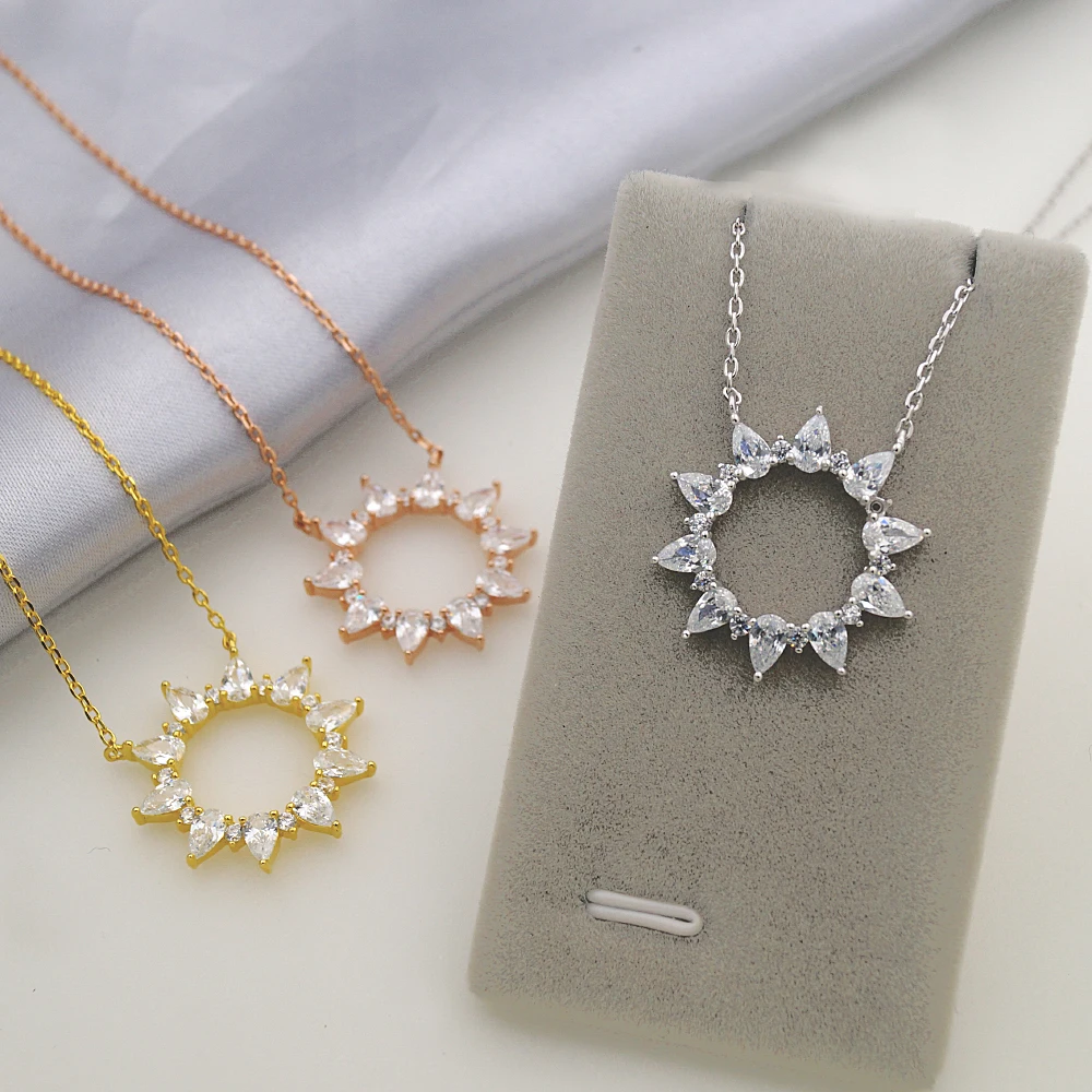 

NZA2-030 Sun Design Cable Chain Necklaces 925 with Pendant Attacked Silver Jewerly Necklace