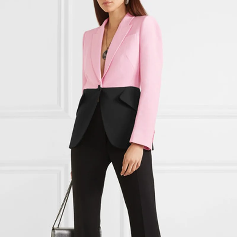

HIGH QUALITY Newest 2019 Designer Blazer Jacket Women's single Button Blazer pink and black color