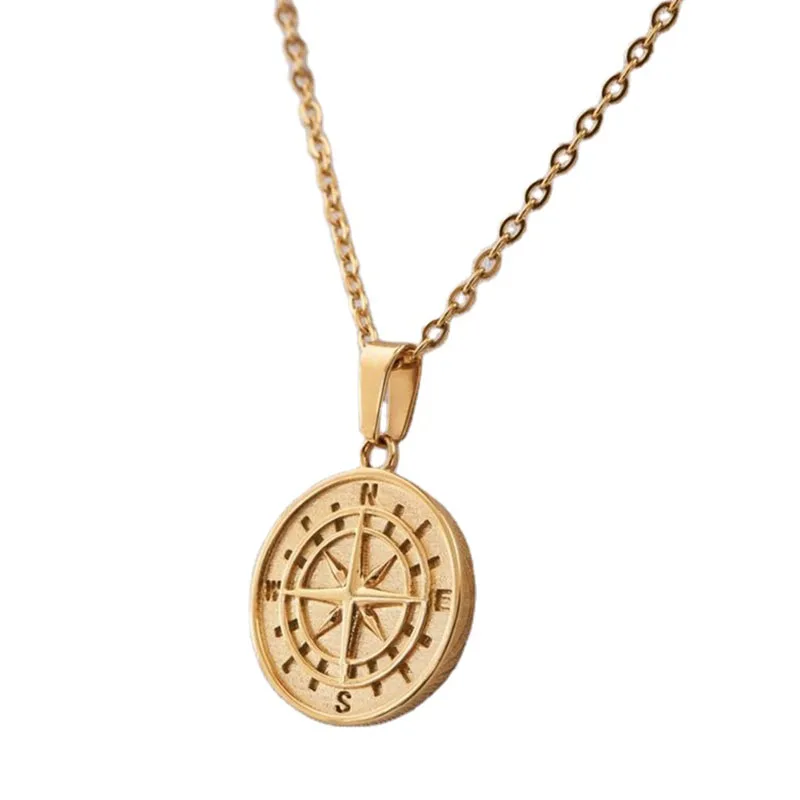 

wholesale pendant initial choker compass chain layered design jewelry stainless steel necklace