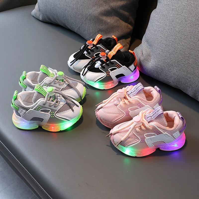 

Fall New Fashion Children Girls Breathable Casual Sneakers Girls Baby Shoes Led Flashing Light Shoes For Kids Led