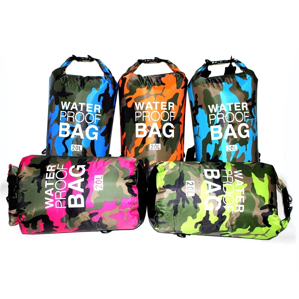 

Amazon Hot Sale 10L Waterproof Dry Bag Lightweight PVC Camouflage Bags Outdoor Fishing Cycling Backpack With Adjustable Strap, As picture shows