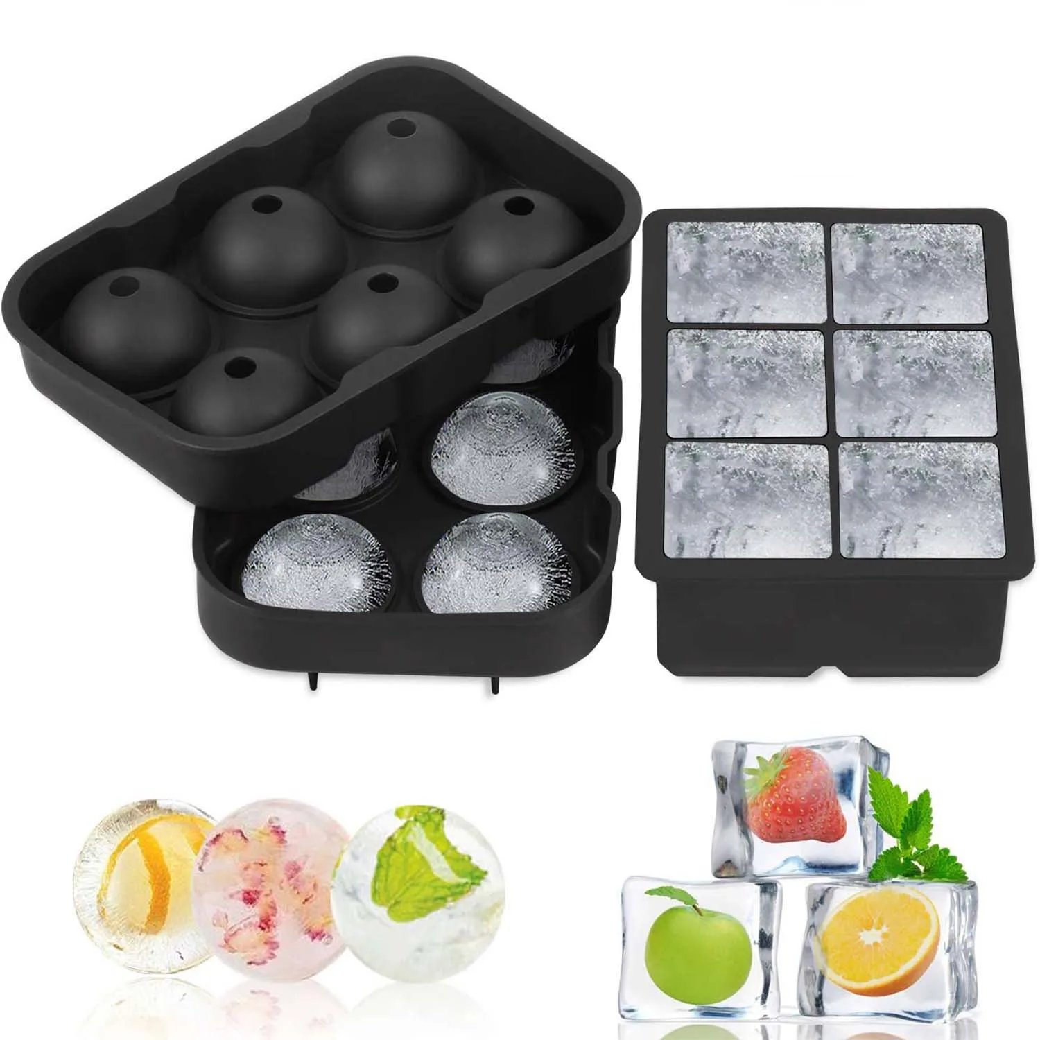 

Factory Wholesale 6 Cavity Ice Ball Mold BPA Free Large Square Silicone Ice Cube Trays, Any color