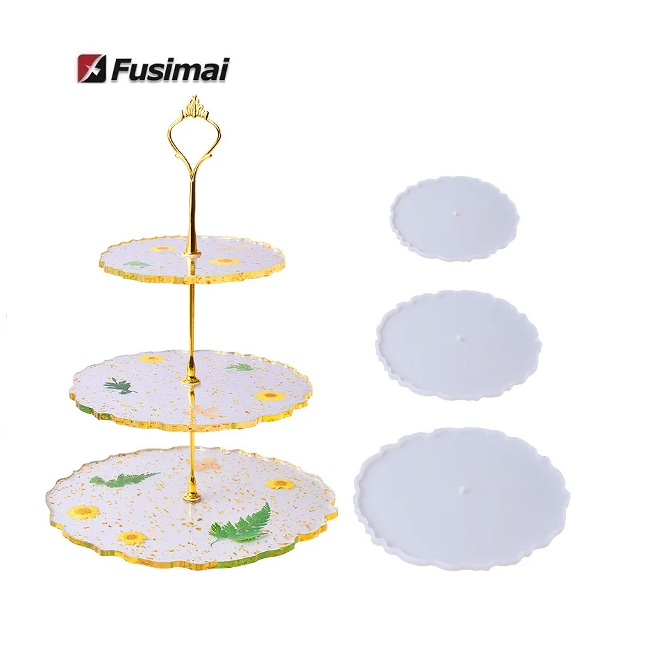 

Diy Crystal Drop Glue Fruit Tray Silicone Mould Three-Layer Wavy Tray Tea Tray Decoration Resin Mold, Random