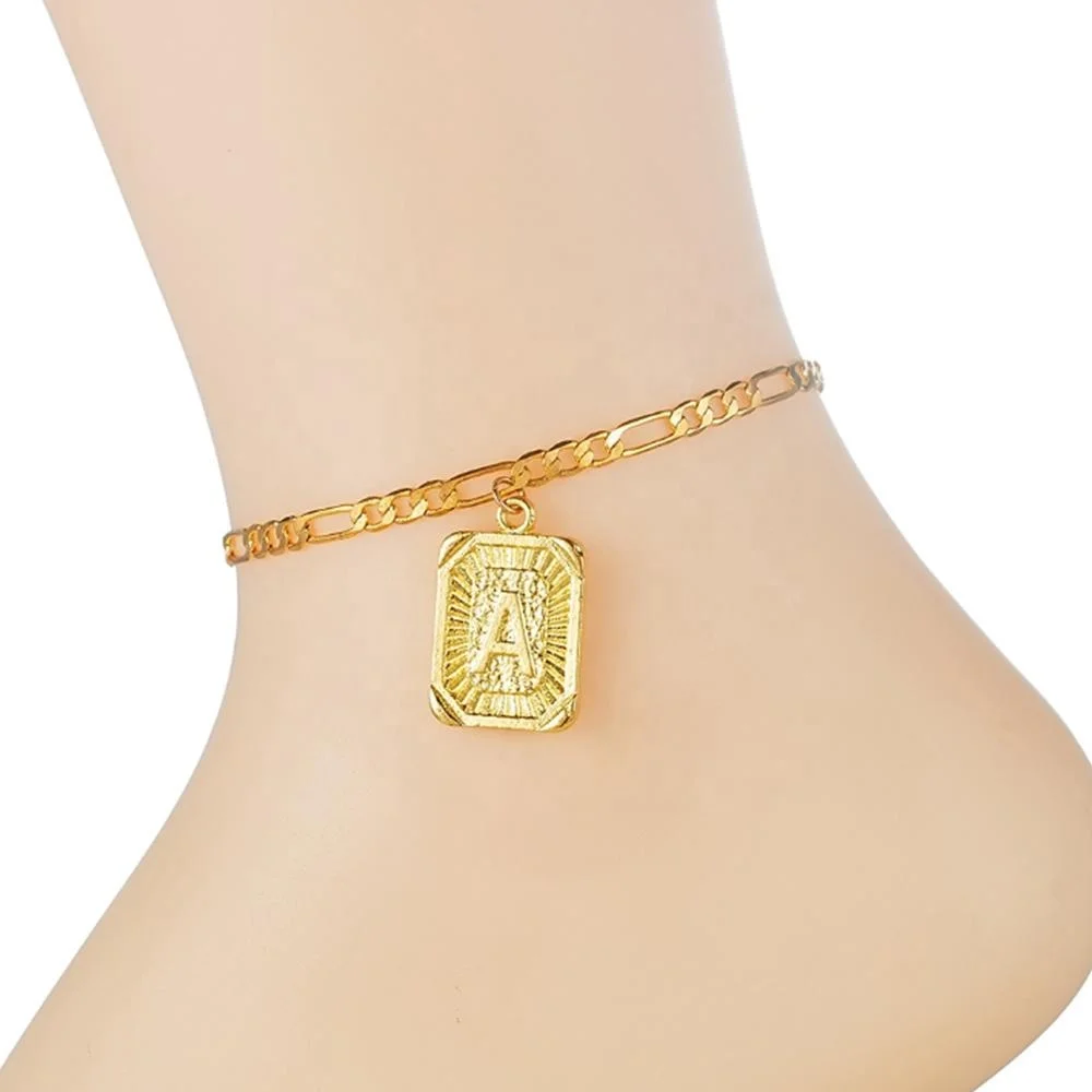 

14K Gold Filled Anklets Foot Chain A-Z Capital 26 Letters Pendant Anklet Jewelry Women Personalized Initial Anklet