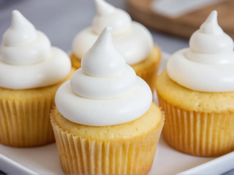 Stable whipped cream frosting piped on cupcakes