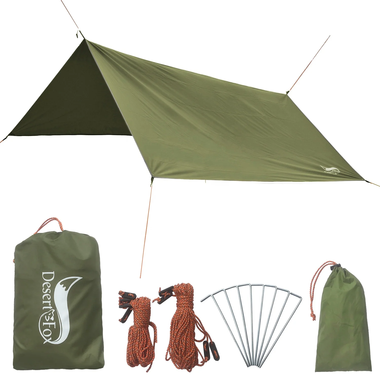 

Desert Fox Camping Waterproof Tent Tarp 3x3m Hammock Tarp Rain Fly Picnic Mat with Carry Bag Outdoor Beach Shelter Awning, Brown, dark green