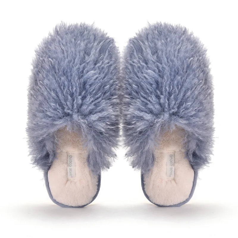 

Womens Fall Winter Faux Fur Curly Fur Lamb Wool Home House Slide Slippers Shoes, Solid color