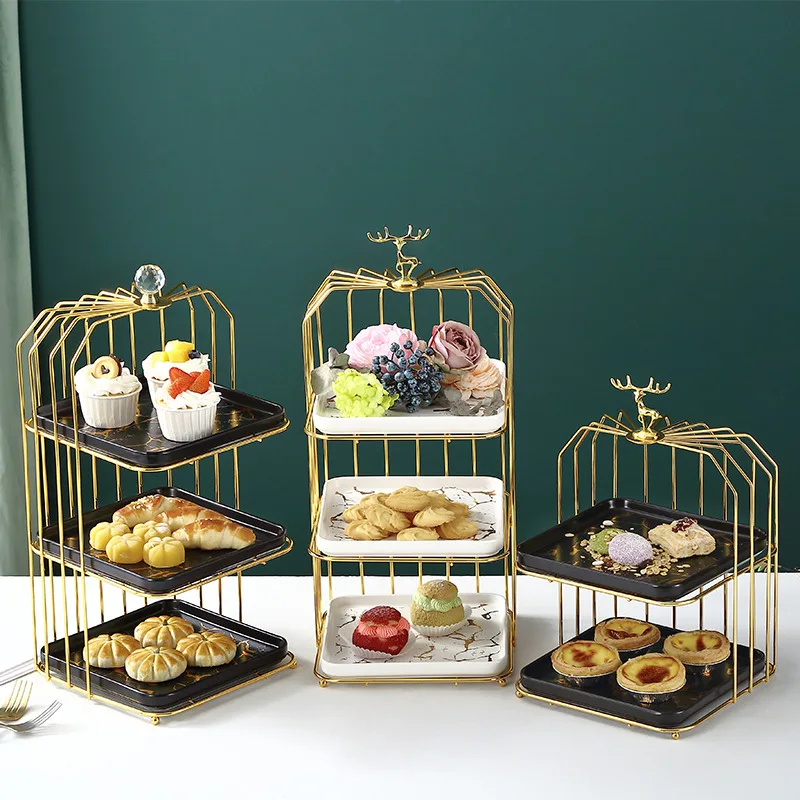 

European dessert table Hotel catering table domestic Alec fruit tray Wedding reception plate Square marble cake rack