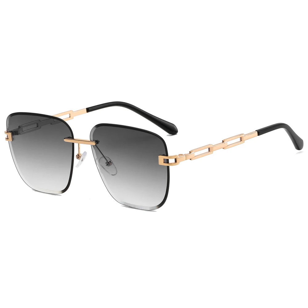 

Female sunglasses rimless ladies gradient gold metal hollow square fashion eyeglasses for summer brown