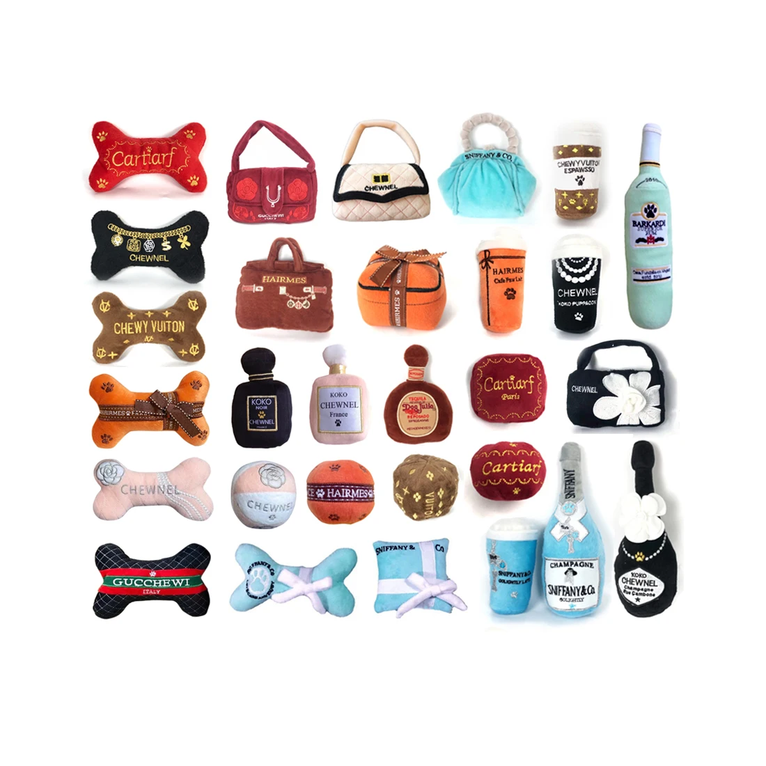 

Fashion Interactive Pet Squeaky Toy Luxury Designer Plush Dog Toys for Small Dogs, Multi-colors