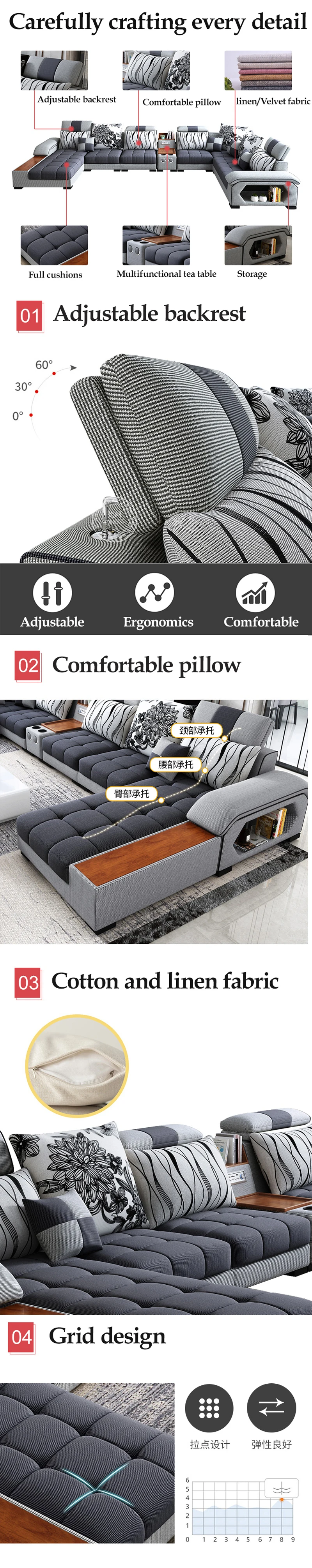 Elegante Muebles De La Sala De Marco De Madera De 5 Plazas De Cleopatra