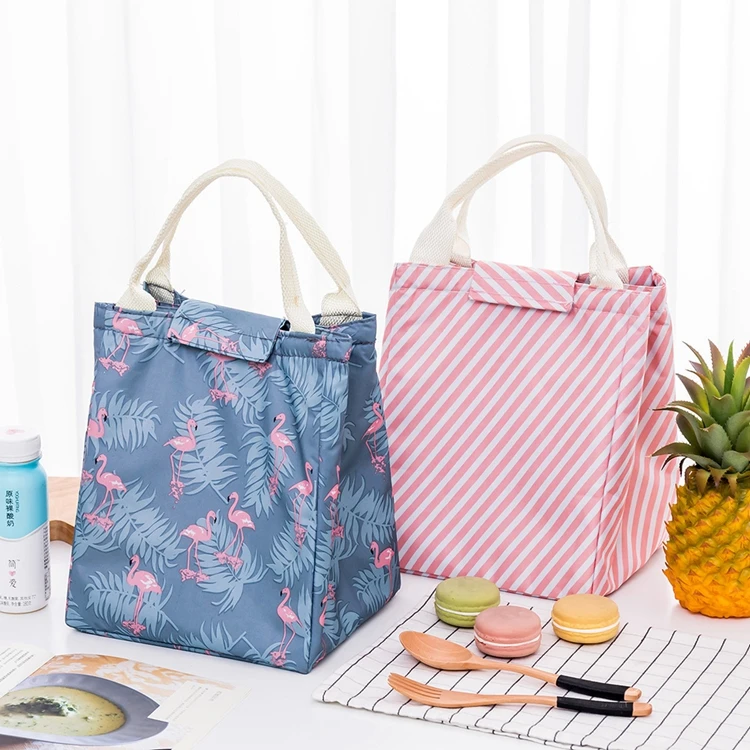 

Custom portable insulation bag fruit fresh storage cooler printed paper lunch bag CB-044, Free flamingo, pink and white slant stripes