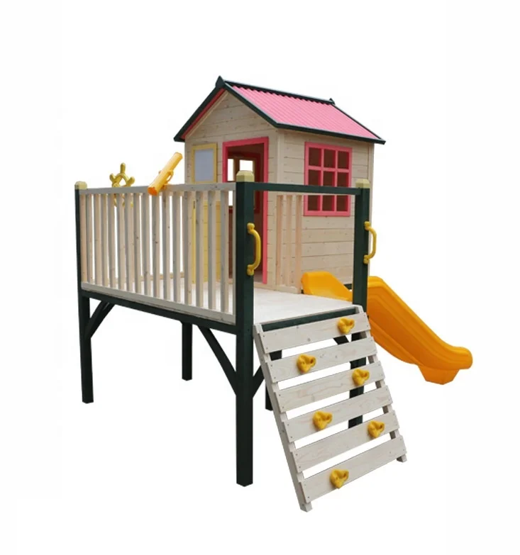 

Kids Girls and Boys Modern Outdoor Wooden cottage Playhouse with Slide, Customized color