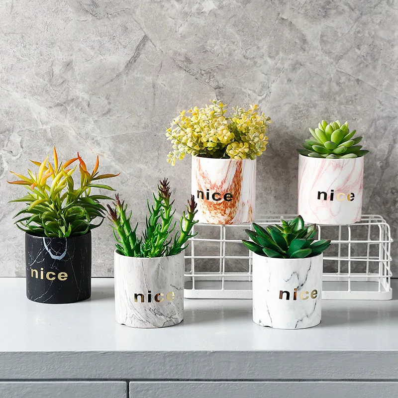 

Customized logo small marble design ceramic flower pot succulent plant pot, As pictures