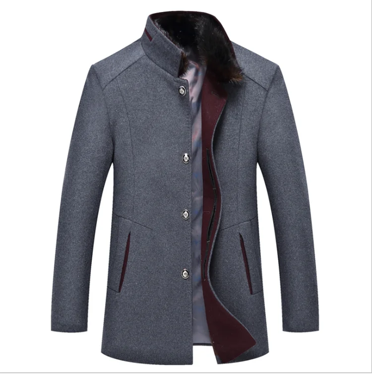 Men's Gentle Band Collar Single Breasted Wool Blend Coat