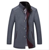 

Men's Gentle Band Collar Single Breasted Wool Blend Coat