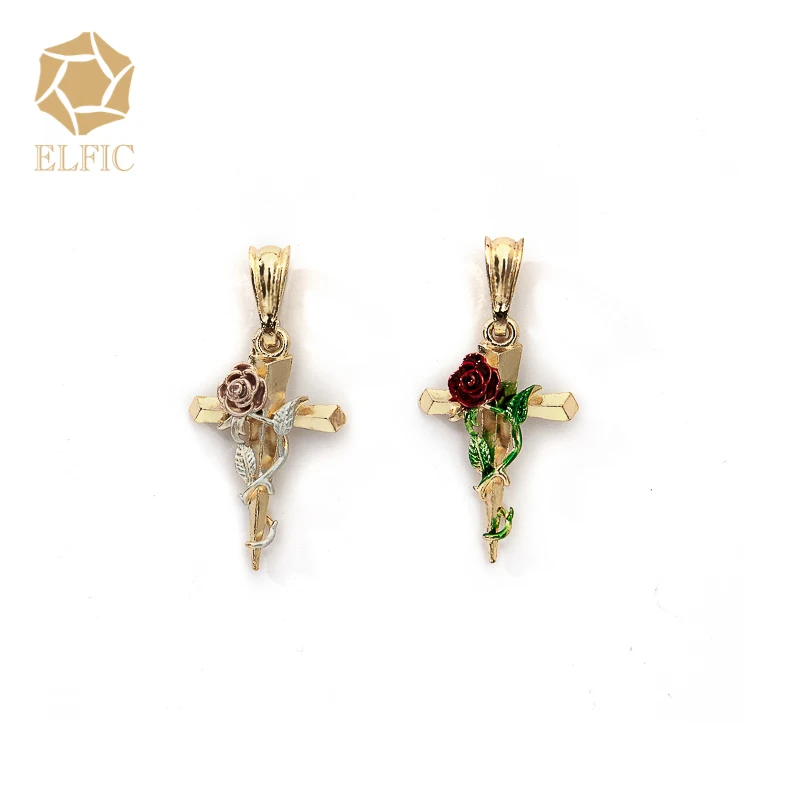 

Elfic Fashionable and popular jewelry 18 K Gold Cross and rose Pendant