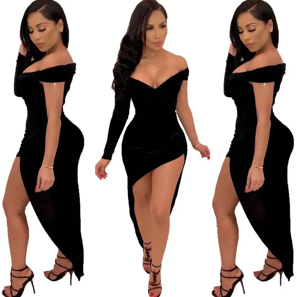 

FS0721D sexy Fashion women slit dress in black