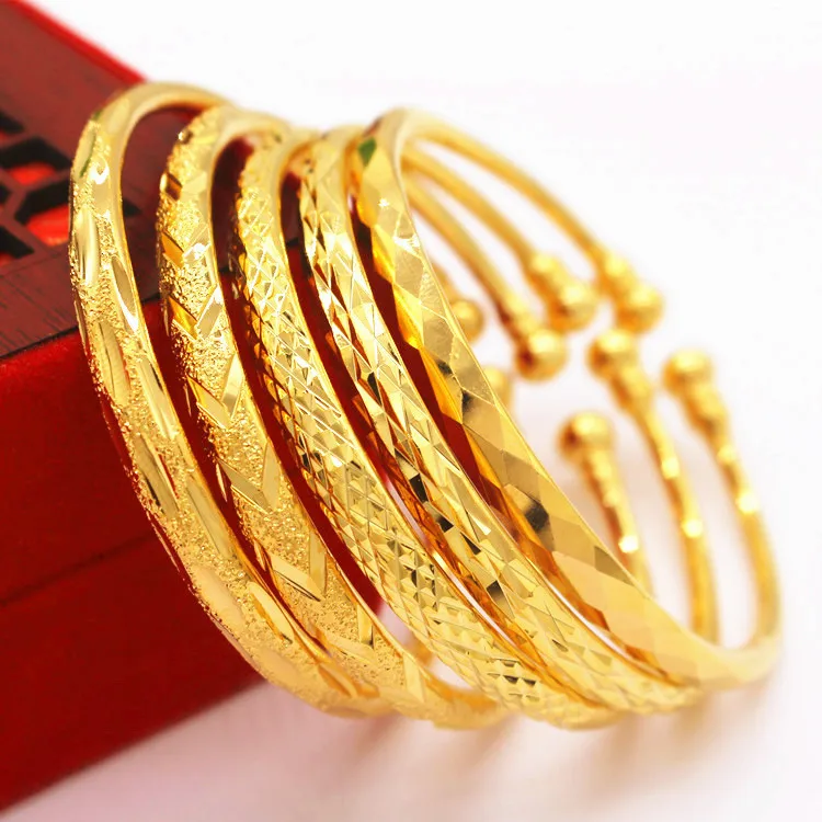 

European Currency Vietnam Shajin Fashion Simple Wild Jewelry Fine Bangle Brass Gold Plated Bracelet Jewelry Gift Wholesale