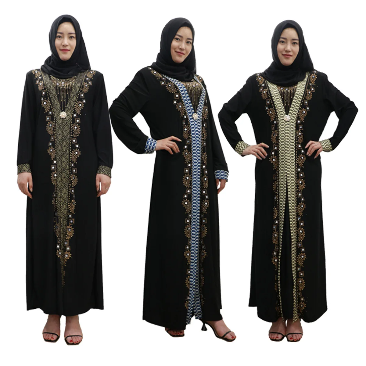 

Women Muslim Dress Middle East Arabian Robe Islamic Abaya Long Sleeve Rhinestones Embroidered Cardigan Dress, Customers' requirements