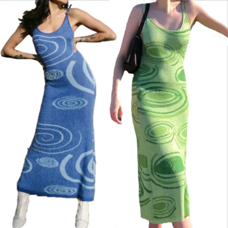 

2021 new personality design knitted tie-dye suspender dress sun dresses women, 3 color