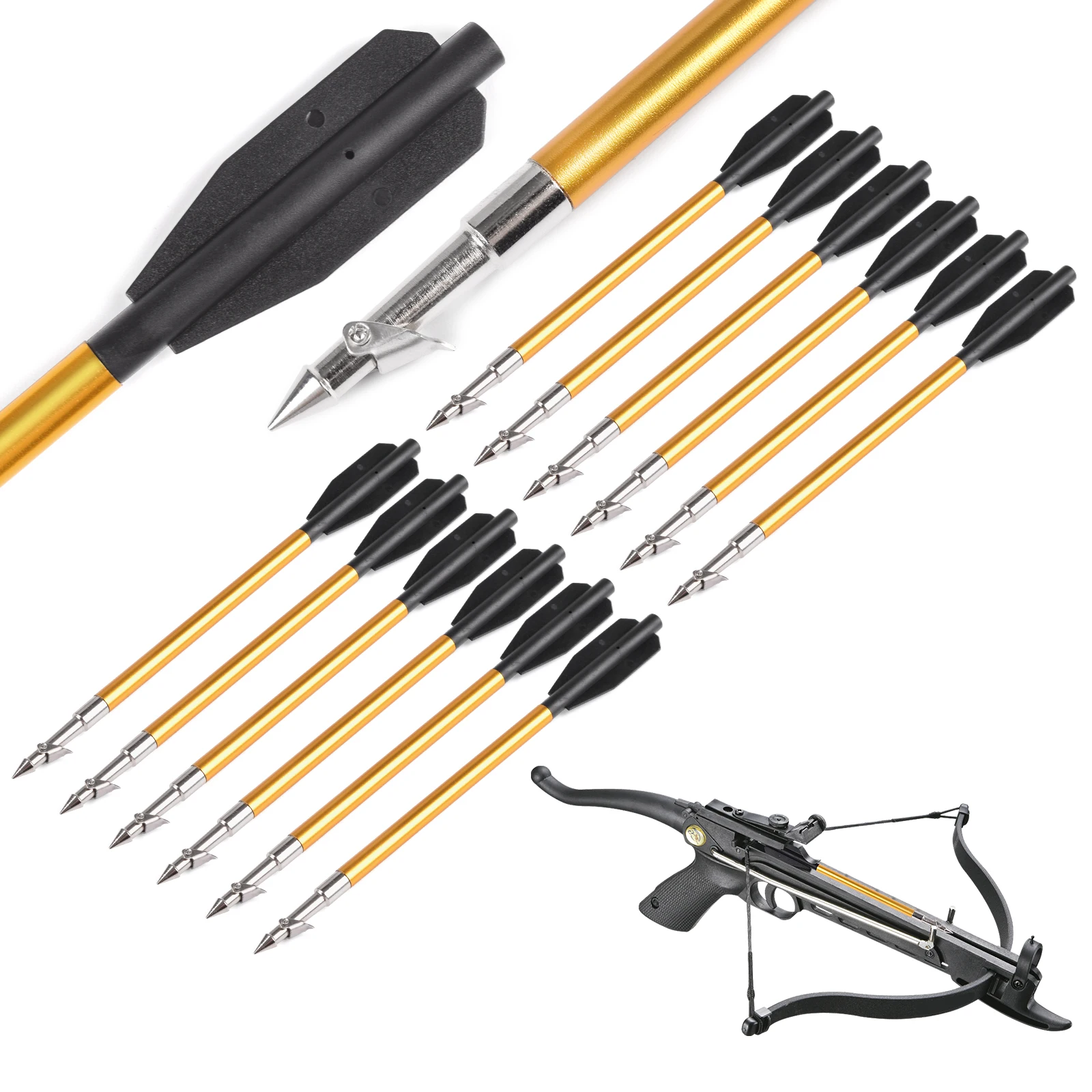 

Archery bow fishing crossbow bolt bow archery fishing arrow pistol crossbow bolt stainless steel barbs, Golden