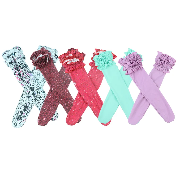 

Knee-high climbing socks for newborn babies Pure color lace sock shiny Print milk silk party sock