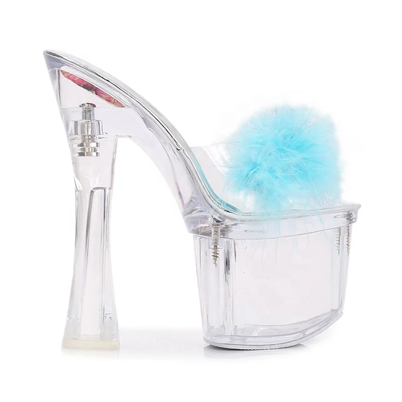 

High Heel Women Mules Sandals Peep Toe Sandals Ladies Transparent Shoes Platform Pleaser Sexy Stripper Shoes Heels, Pink, white, blue