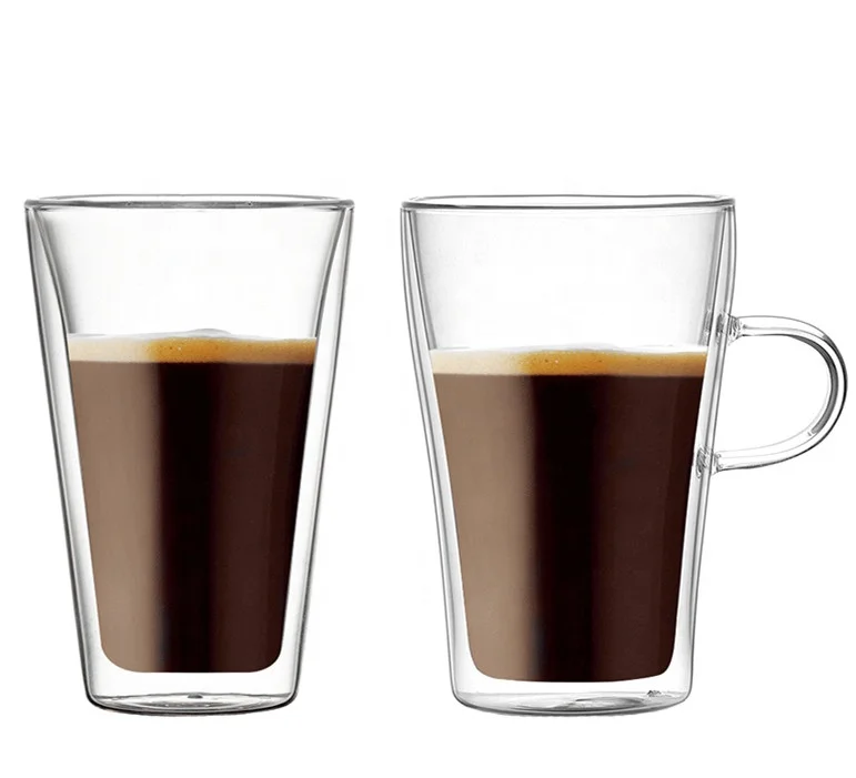 

European Coffee Cup Double Wall Borosilicate Glass Latte Cappuccino Water Cup With Handle, Transparent