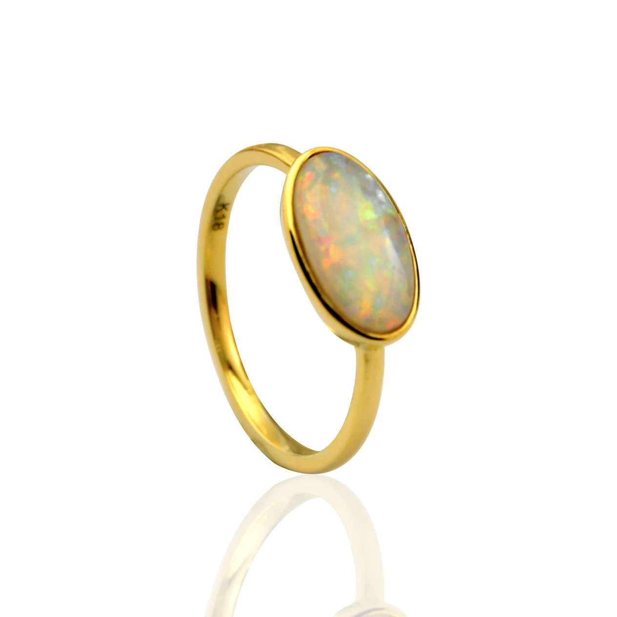 Custom 18K Gold Diamond Set Natural Opal Rings