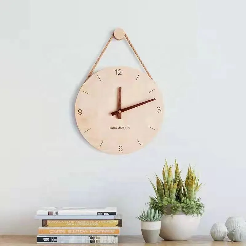 

Wholesale  Creative Japanese Style Cheap Wooden Hanging Rope Living Room Decoration Crafts Wall Clock for Gift