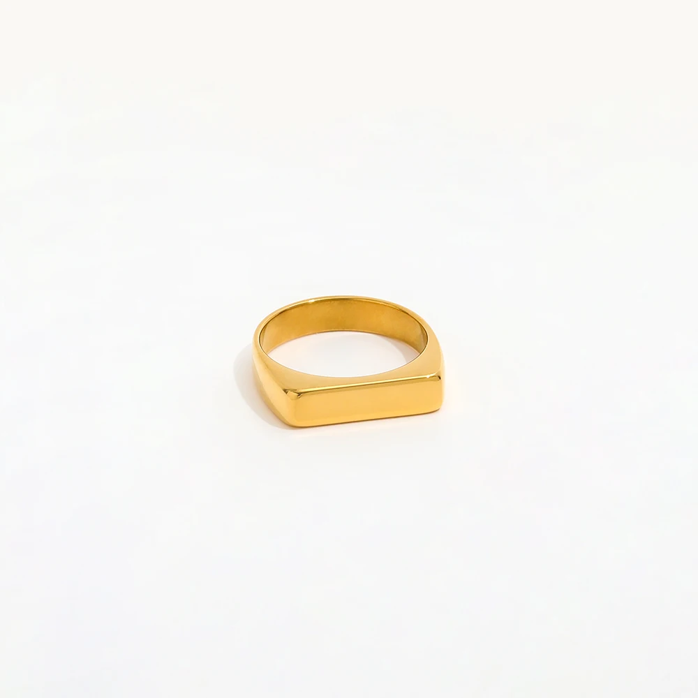 High End 18K Plain Gold French Flair D Rings Stainless Steel Trendy Simple Gold Plated Jewelry