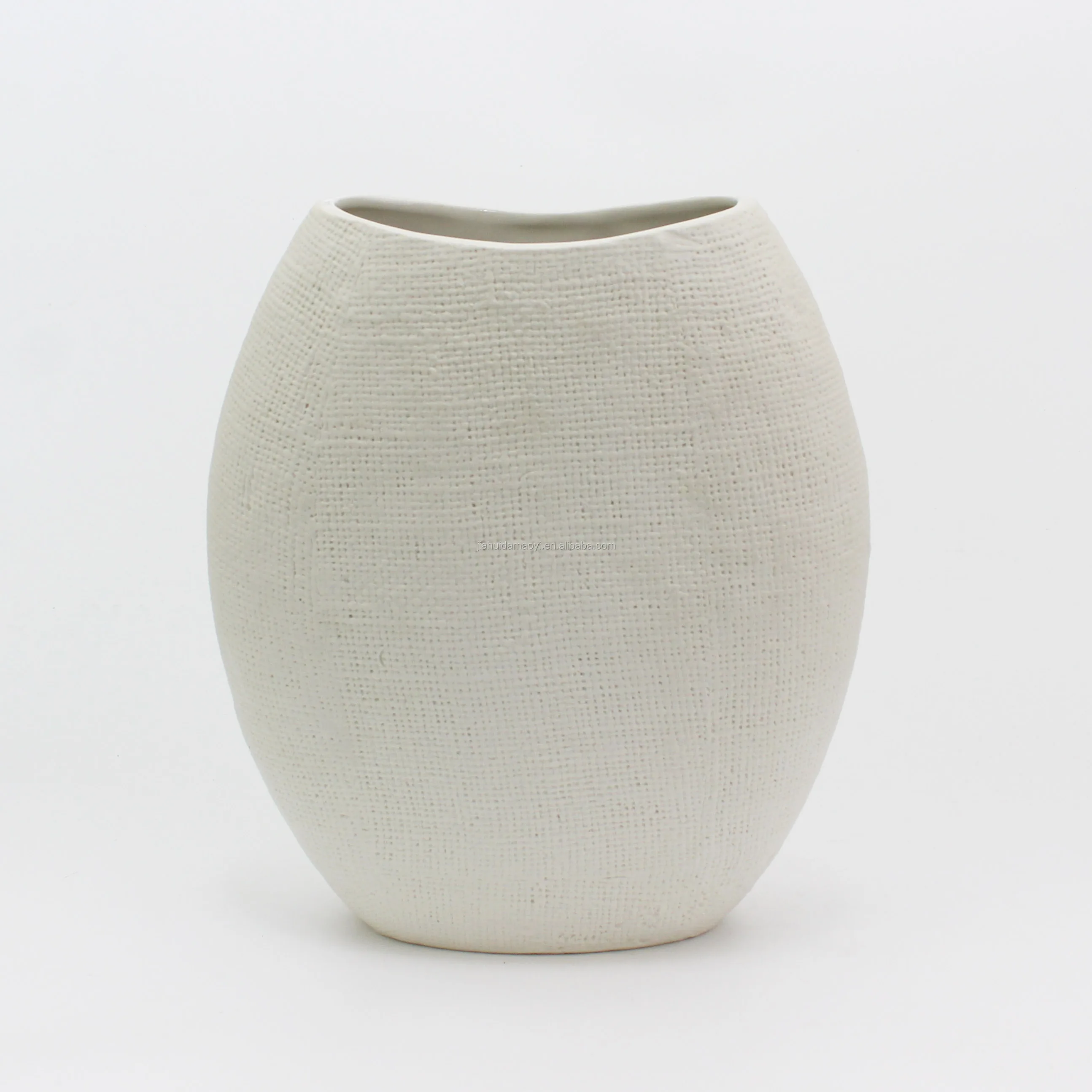 Ceramic Ribbed Vase Oval Clay Pottery Flower Vase,Decorative Vase For