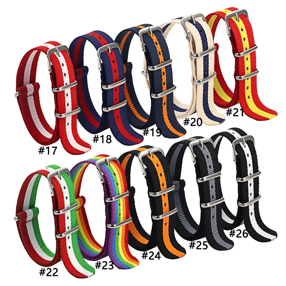 

Top Quality 44 Colors Stainless Steel Buckles, Adjustable Webbing 18mm 20mm 22mm Nato Nylon Strap Watch Bands, Various colors