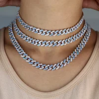 

iced out bling 1 row lab cz silver white blue cz cuban chain necklace for men women 15" 18" in stock