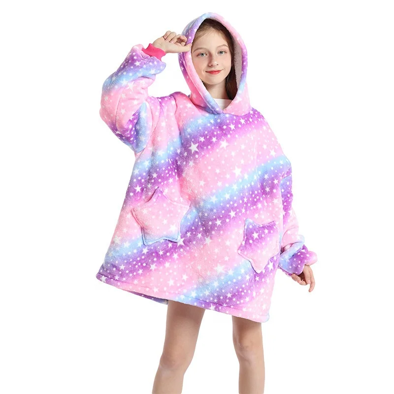 

wholesale kids printed sloth blanket hoodie kids pet hoodie blanket