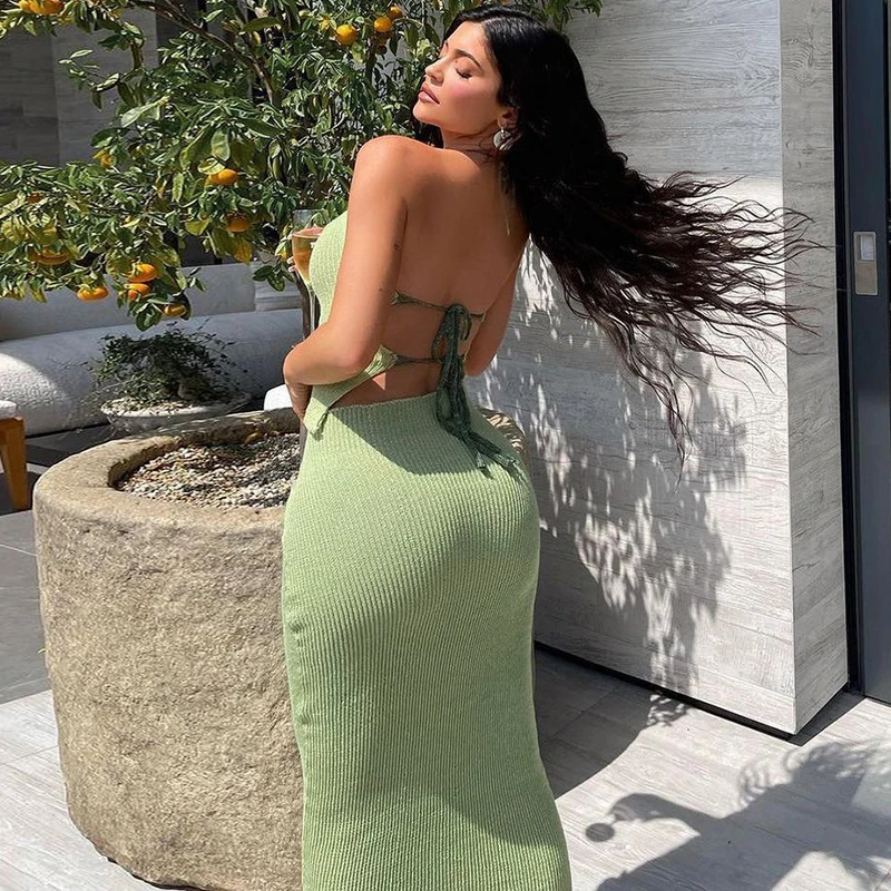 

Lagerfe Knitting Backless Halter Top Skirt 2 Two Piece Matching Set Ladies Sexy Fashion Outfits Women 2021 Summer Fall Clothes