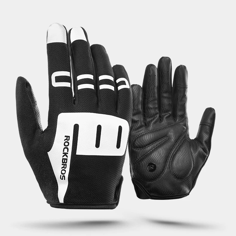 

ROCKBROS Bike Gloves Men Women Breathable Reflective Full Finger Cycling Glove Screen Touch Shockproof SBR Pad Cycling Gloves, Black