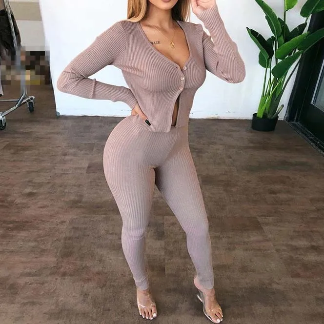

FS0551D Hot sale women outfits tops and pants two pieces sets