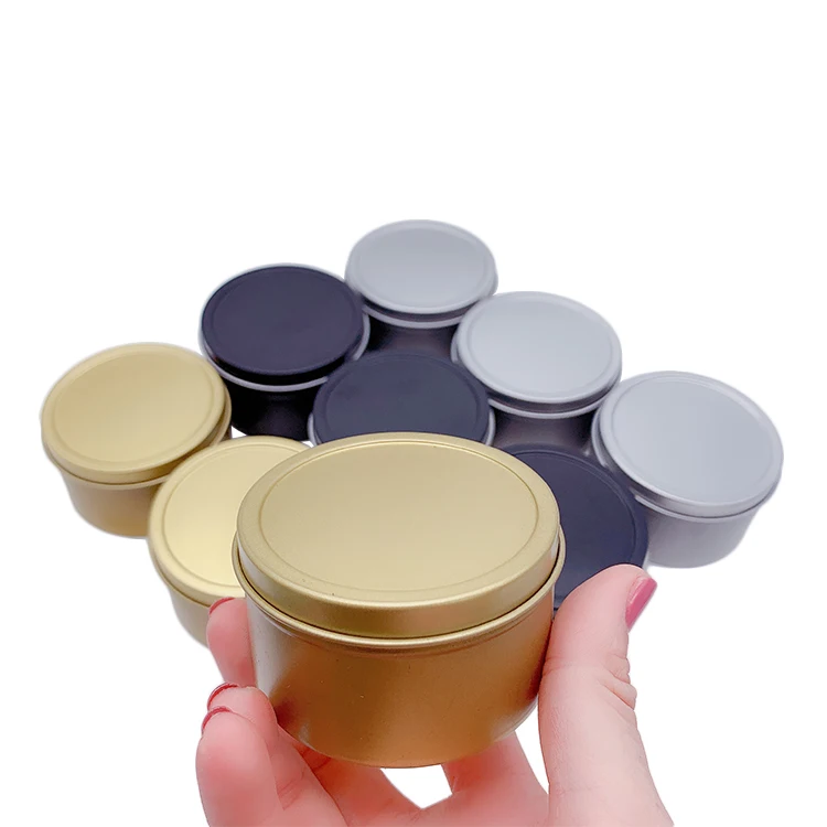 
Gold round tin can for 3oz candle jar in stock 