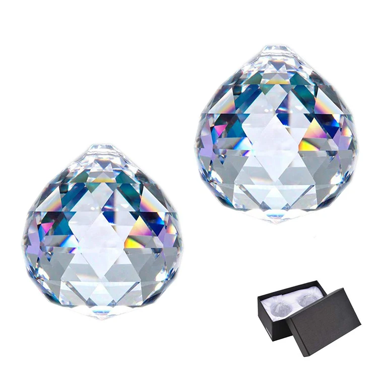 

40mm 2pcs in gift box Transparent Crystal Arts Crafts Wedding Decoration Prism Pendant For Gift Luxury Chandelier Crystal Ball