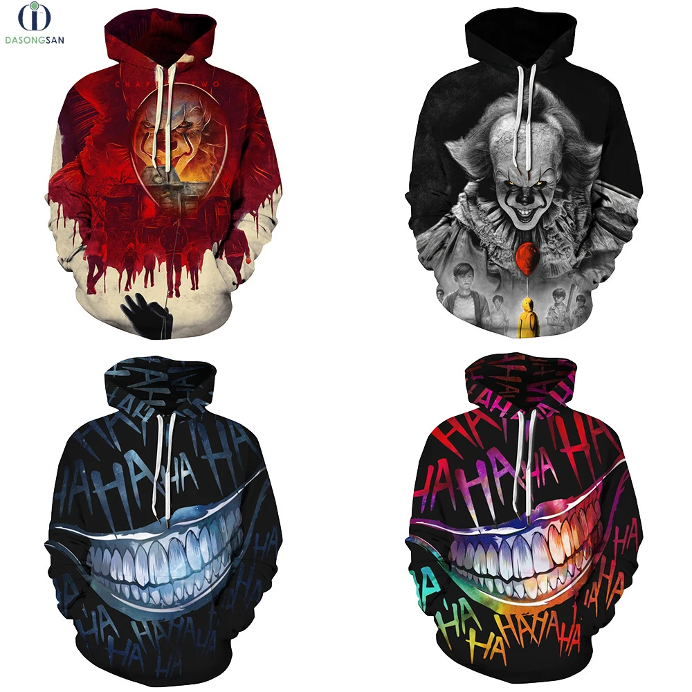 

Wholesale Halloween 3d joker fleece long sleeve couples hoodie returns street wear unisex thick oversized hoodie