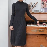 

High Quality Autumn Winter Pullover Knit Wool Long Sweater Dresses Woman 2019
